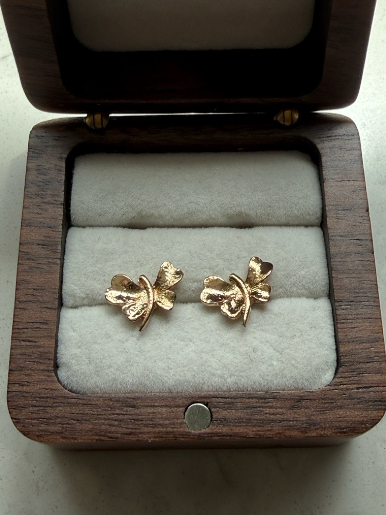 Vintage Gold Filled 925 Butterfly Leaves Wings Earrings